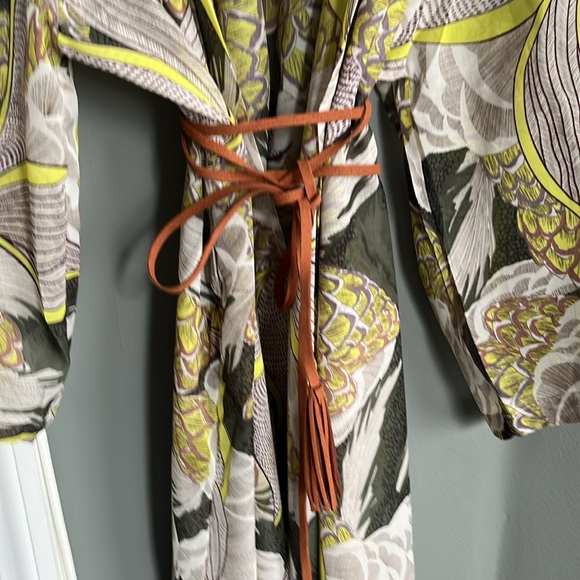 Kimono robe chiffon lightweight spring summer one size belted green brown yellow - Picture 2 of 4